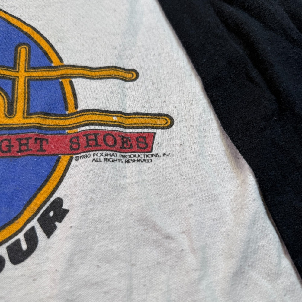 VTG 80's FOGHAT Tight Shoes World Tour‎ Raglan Shirt Sz M/L WORN Stains Look - Picture 3 of 12